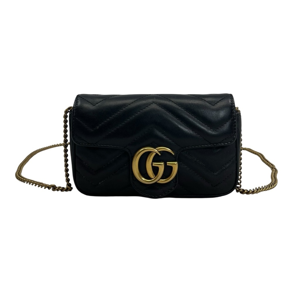 GUCCI XS Quilted Leather GG Marmont Mini Shoulder Bag Handbag Clutch COA BLACK